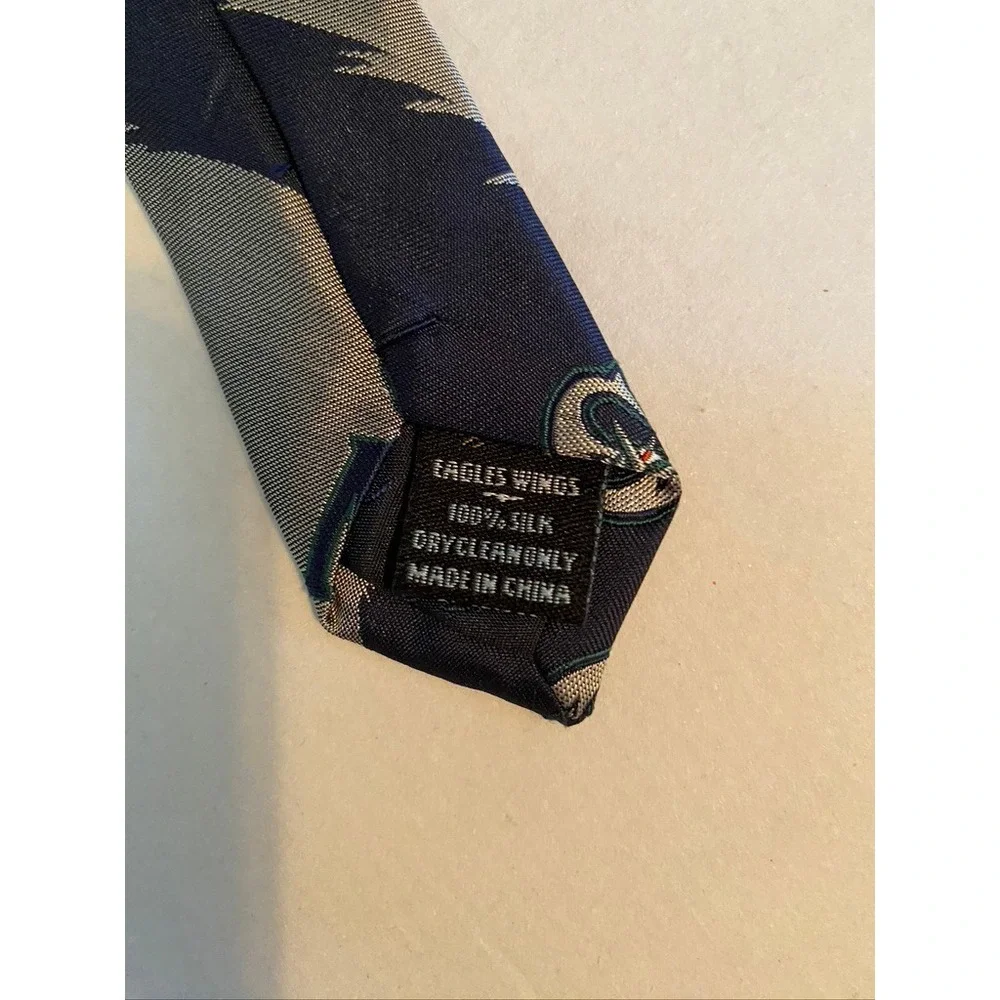 Eagles Wings Seattle Mariners MLB Silk Necktie Navy Blue Logo Print Baseball Tie
